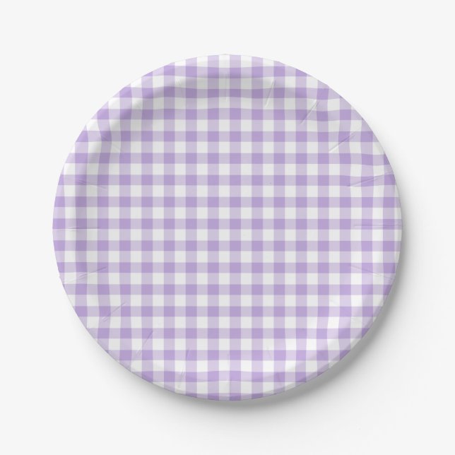 Classic Gingham Soft Lavender Paper Plate (Front)