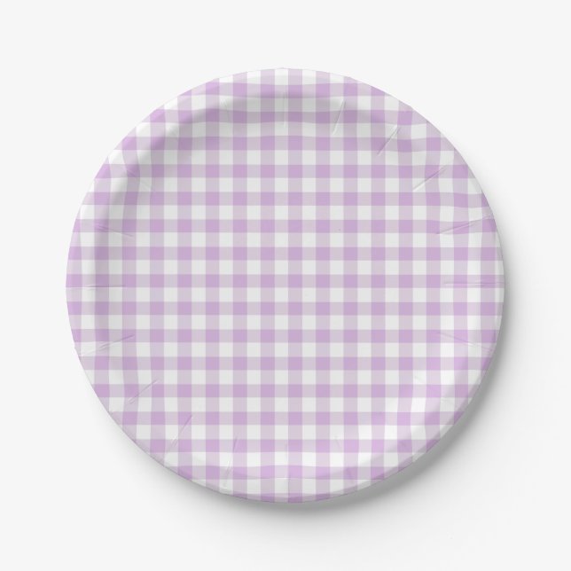 Classic Gingham Soft Lilac  Paper Plate (Front)