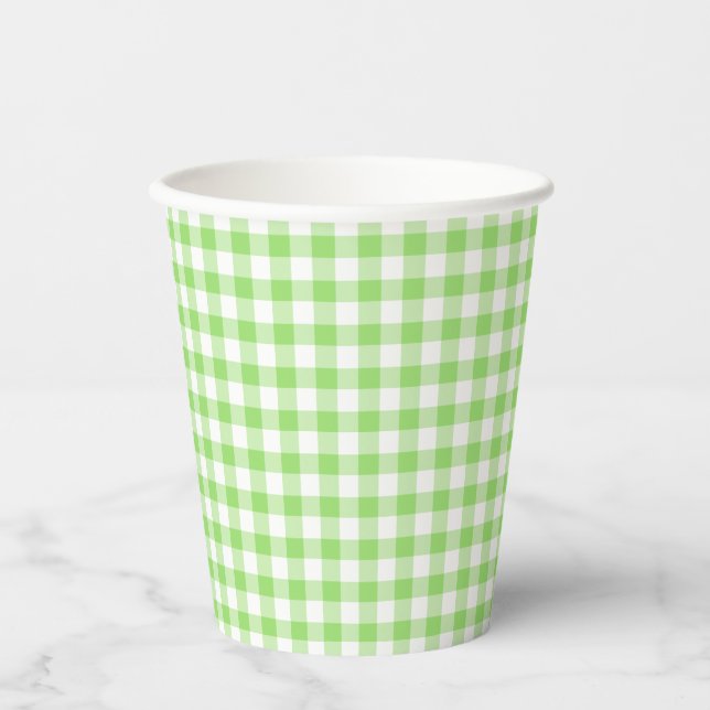 Classic Gingham Spring Green Paper Cups (Front)