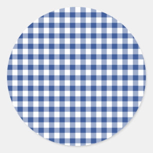 Classic Gingham True Blue Round Sticker