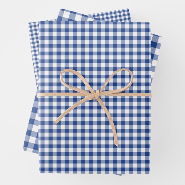 Classic Gingham True Blue Wrapping Paper Sheet (In situ)
