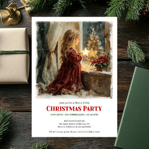 Classic girl awaits Santa printable Christmas  Invitation