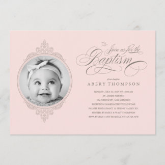 Classic Girl Baptism Photo Invitations
