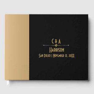 Classic Glam Black and Gold Couples Monogrammed Guest Book