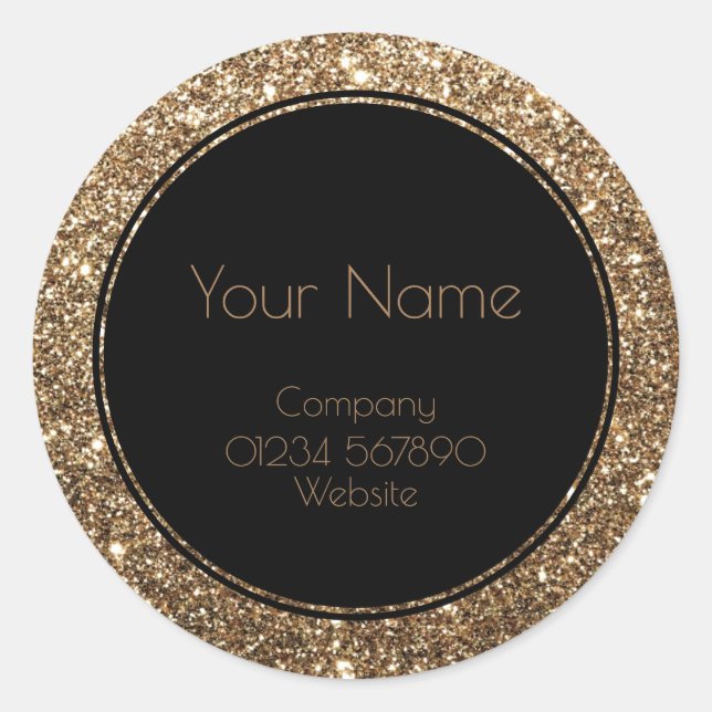 Classic Glamour Gatsby Black and Gold Glitter Classic Round Sticker (Front)