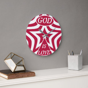Classic God Is Love Star Red & White Wall Clock