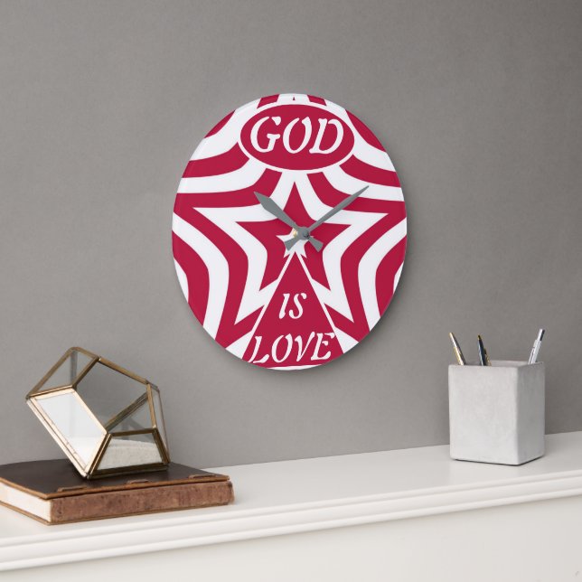 Classic God Is Love Star Red & White Wall Clock  (Office)
