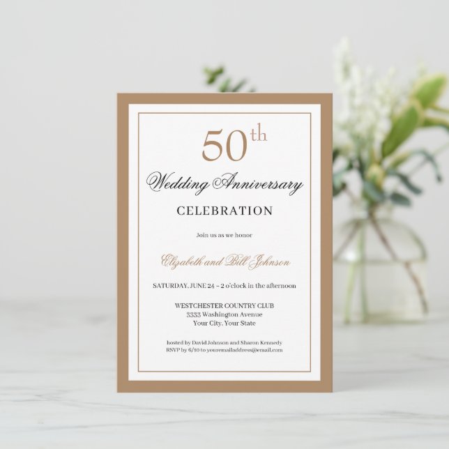 Classic Gold 50th Wedding Anniversary Invitation (Standing Front)