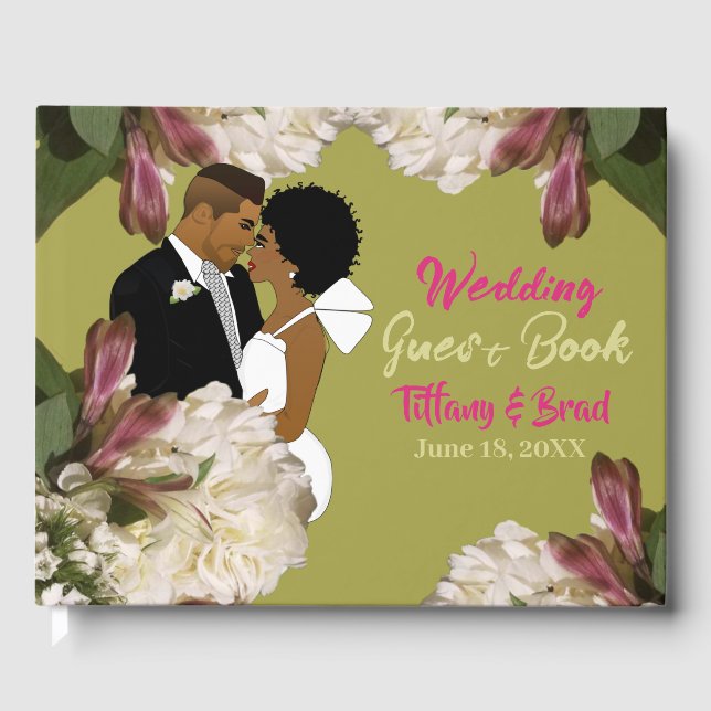 Classic Gold African American Wedding  Guest Book (Front)