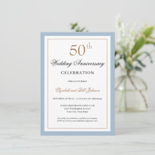 Classic Gold and Blue 50th Wedding Anniversary Invitation