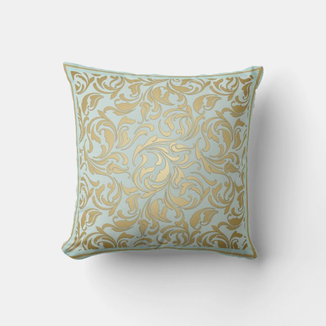Classic Gold and Blue with Ornate Scrolls   Cushion (Front)