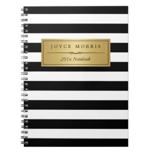 Classic Gold and Elegant Black White Stripes Spiral Notebook