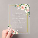Classic gold and pink blush floral wedding acrylic invitations<br><div class="desc">This design combines watercolor blush pink floral theme with the classy formal gold frame.</div>