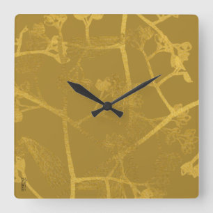 Classic Gold Beige Floral Pattern Square Wall Clock