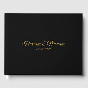 Classic gold black custom script elegant Wedding Guest Book
