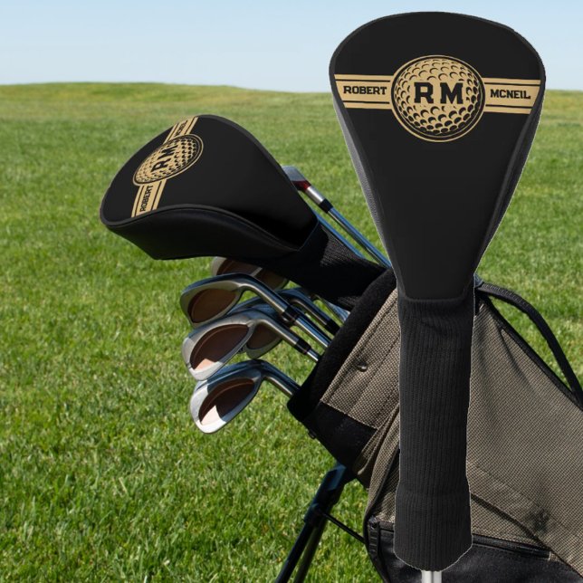 Classic Gold & Black Personalized Name Initials Golf Head Cover (Creator Uploaded)