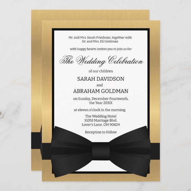 Classic Gold Black Tie Parents Wedding Invitations (Front/Back)