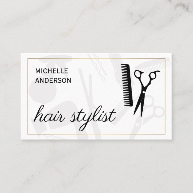 Classic Gold Border Hair Stylist | Salon Business Card (Front)