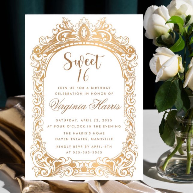 Classic Gold Border Sweet Sixteen 16 Birthday Invitation (Creator Uploaded)
