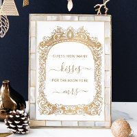 Classic Gold Border White How Many Kisses Game