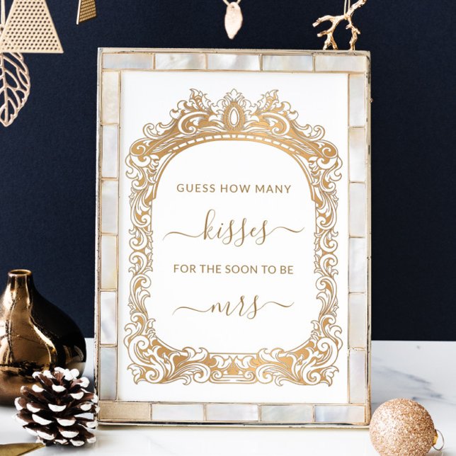 Classic Gold Border White How Many Kisses Game Poster (Creator Uploaded)