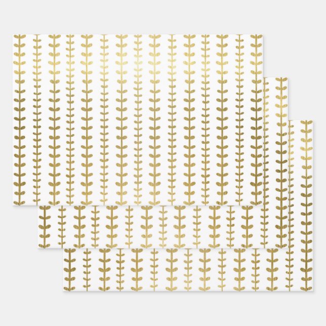 Classic Gold Botanical Leaf Pattern Wedding Wrappi Wrapping Paper Sheet (Set)