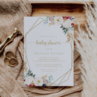 Classic Gold Burgundy White Floral Baby Shower