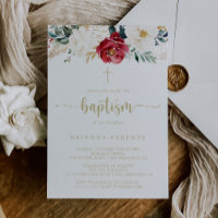Classic Gold Burgundy White Floral Baptism 