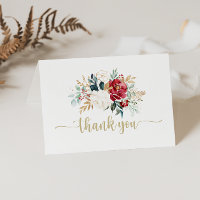 Classic Gold Burgundy White Floral Folded Wedding