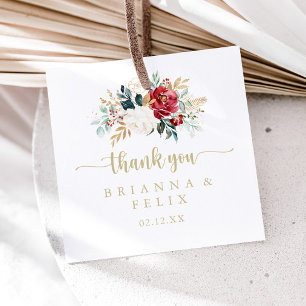 Classic Gold Burgundy White Floral Wedding  Favour Tags