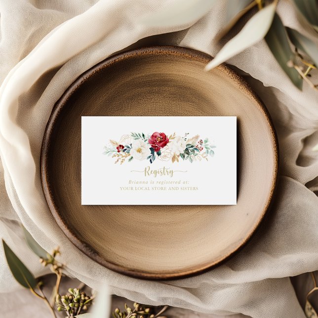 Classic Gold Burgundy White Wedding Gift Registry  Enclosure Card (Creator Uploaded)