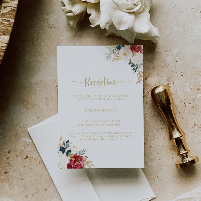 Classic Gold Burgundy White Wedding Reception   Enclosure Card (Creator Uploaded)