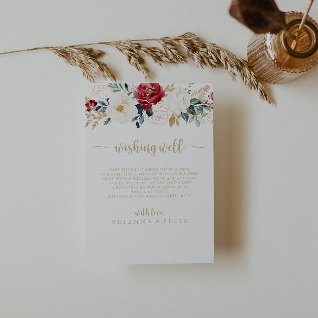 Classic Gold Burgundy White Wedding Wishing Well   Enclosure Card (Creator Uploaded)