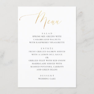 Classic Gold Calligraphy Elegant Formal Wedding Menu