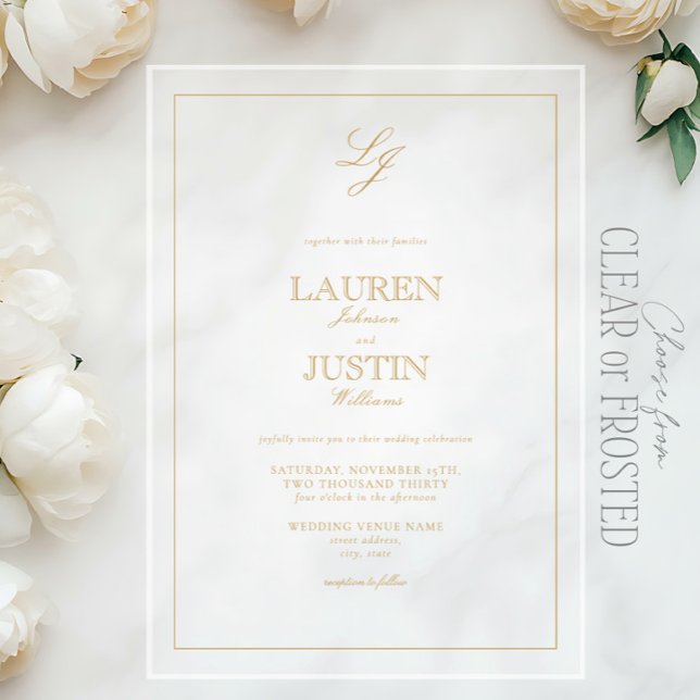 Classic Gold Calligraphy Monogram Wedding Acrylic Invitations (Creator Uploaded)