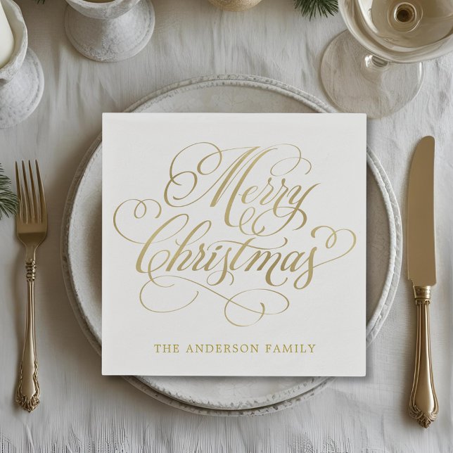 Classic Gold Calligraphy Personalised Christmas Napkin (Creator Uploaded)