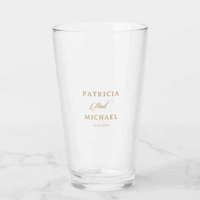 Classic Gold Calligraphy Wedding  Glass (Front)