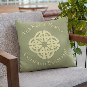 Classic Gold Celtic Cross Faith and Begorrah  Cushion