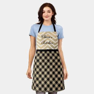 Classic Gold Chevron Gingham Personalised Apron