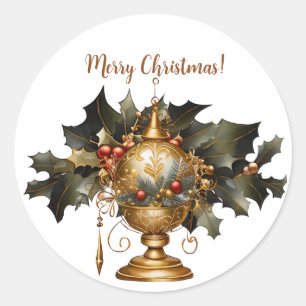 Classic Gold Christmas Ornament Round Sticker