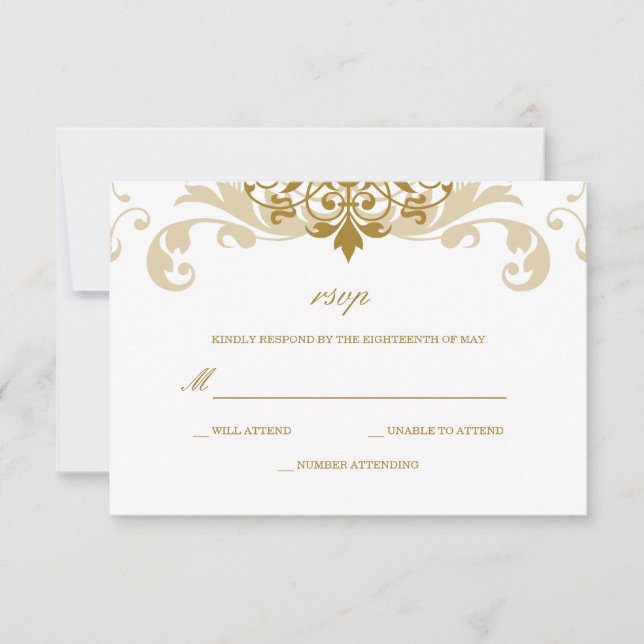 Classic Gold Colour Elegant Ironworks Wedding RSVP Card (Front)