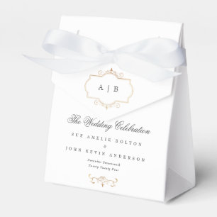 classic gold crest monogram wedding guest favour box