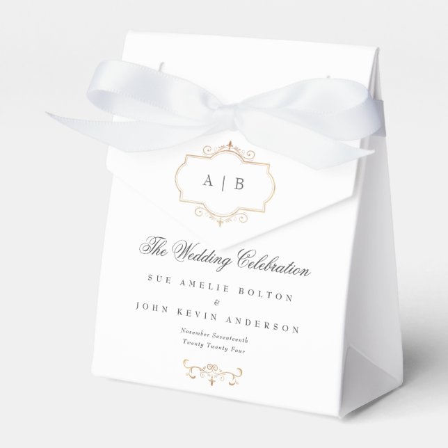 classic gold crest monogram wedding guest favour box (Front Side)