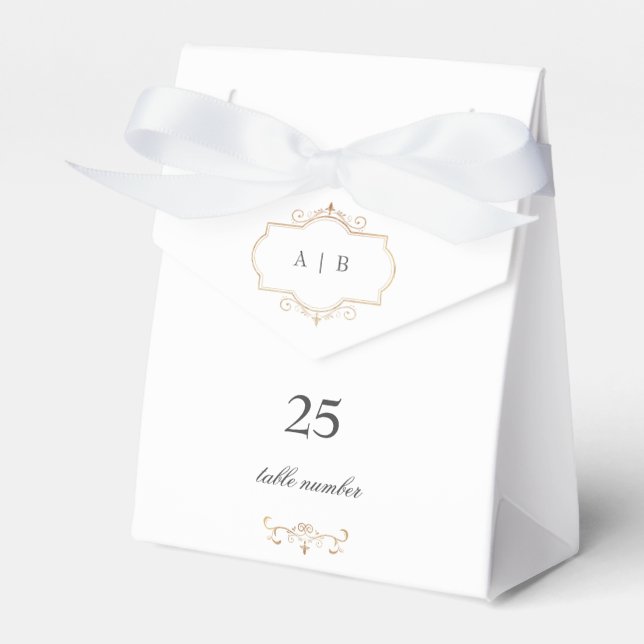 classic gold crest monogram wedding table number favour box (Front Side)