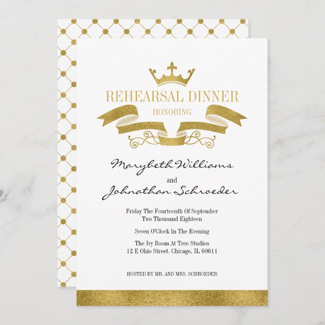 Classic Gold Crest Rehearsal Dinner Card (Front/Back)