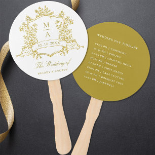 Classic Gold Crest Wedding Ceremony Timeline Hand Fan