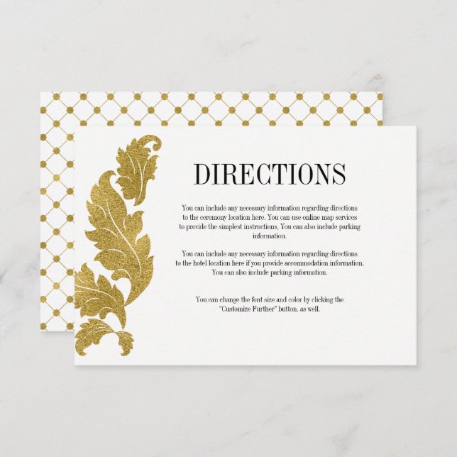 Classic Gold Crest Wedding Directions Card (Front/Back)