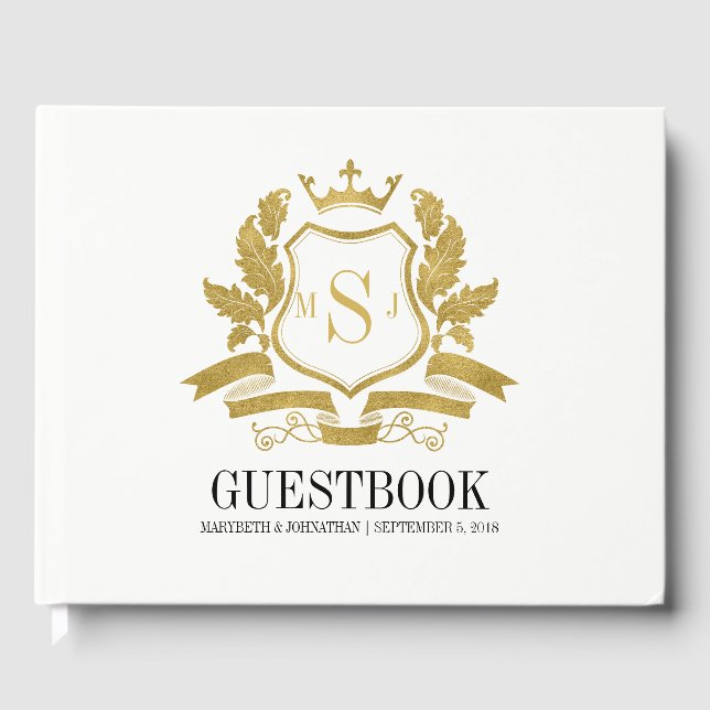 Classic Gold Crest Wedding Guest Book (Front)