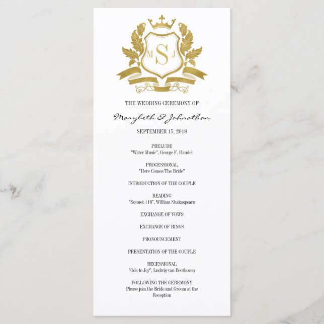 Classic Gold Crest Wedding Program Programme (Front)