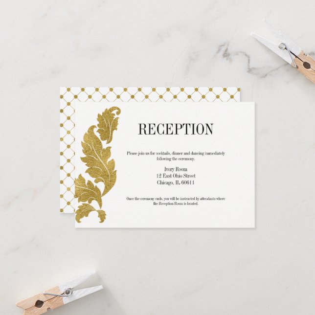 Classic Gold Crest Wedding Reception Card (Front/Back In Situ)